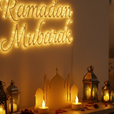 3D Cami Siluet Dekor 2 Pilli Mum Dahil Ramazan Masa Üstü