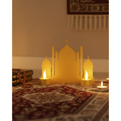 3D LED Mumlu Cami Dekorasyonu 2 Adet Pilli Mum Hediyeli