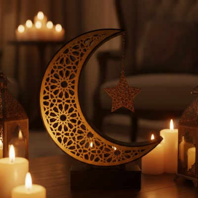 3D Hilal Yıldız Dekoratif Obje 23x23 cm Modern ve Manevi Tasarım