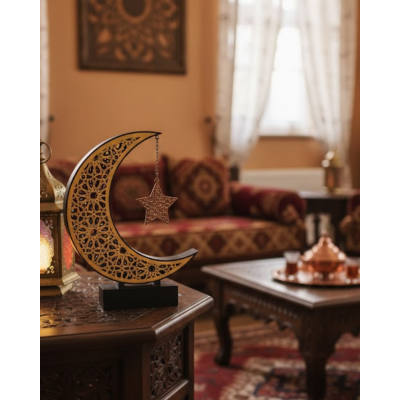 3D Hilal Yıldız Süs 23x23 cm Ev ve Ofis İçin Şık Aksesuar