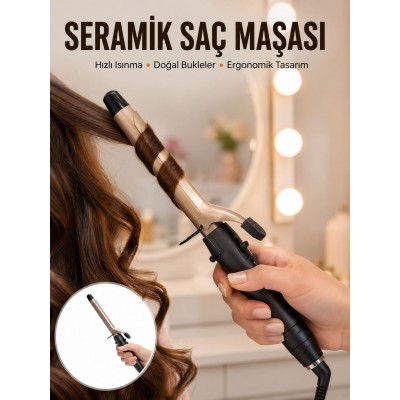 Kalın Bukleler İçin 25 mm Saç Maşası Seramik Plakalı 230 Derece