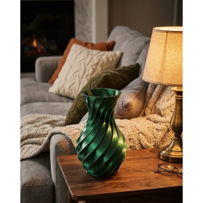 Parlak Yeşil Spiral 3D Baskı Vazo Şık Modern Dekoratif Obje
