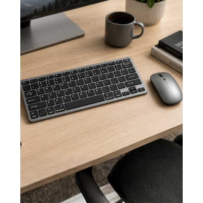 Şarjlı Kablosuz Klavye ve Mouse Seti Kompakt Taşınabilir Tasarım