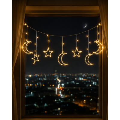 LED Işıklı Ay Yıldız Ramazan Dekoru İç Mekan Süsleme Aydınlatması