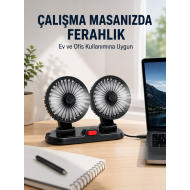 Araç ve Ev Kullanımına Uygun Çift Başlıklı Masaüstü Vantilatör