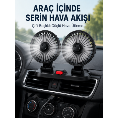 Ayarlanabilir Çift Başlıklı Sessiz Araç İçi Vantilatör