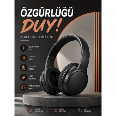 Kulak Üstü Bluetooth Kulaklık Ayarlanabiilir Uzun Pil Ömrü Kablosuz 5.0 Bluetooth
