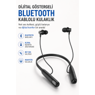 Dijital Batarya Göstergeli Bluetooth Özellikli Boyun Askılı Kulaklık
