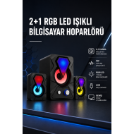 2+1 RGB LED Işıklı Güçlü Bas Sistemli Bilgisayar Hoparlörü