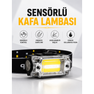 Sensör Kontrollü Şarjlı Beyaz LED Kafa Lambası ve El Feneri