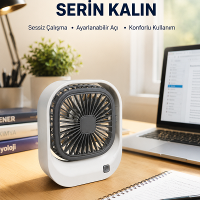 Şarjlı Masaüstü Fan 3 Kademeli Güçlü Hava Akışı