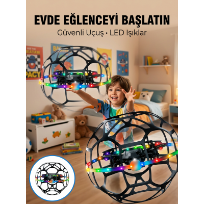 El Hareketi Kontrollü Futbol Topu Tasarımlı Drone LED Işıklı