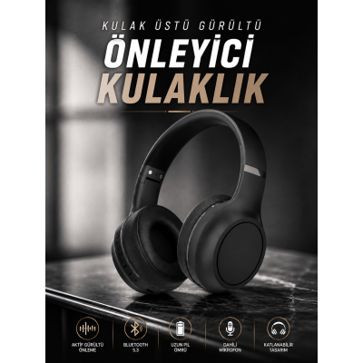 Kulak Üstü Kablosuz Bluetooth Kulaklık Gürültü Önleyici Ayarlanabilir