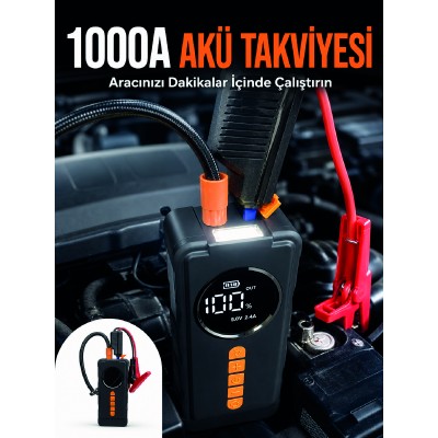 Taşınabilir Araç Acil Durum Cihazı 1000A Akü Takviye Hava Kompresörü Dijital Lastik Şişirme Pompası