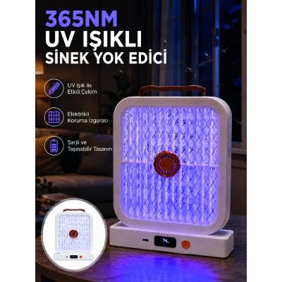 UV Işıklı Şarj Edilebilir Sinek Yok Edici Elektrikli Lamba Beyaz