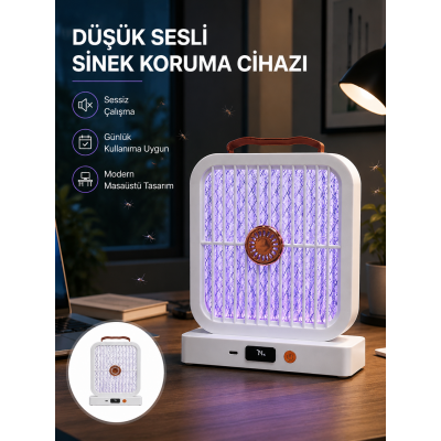 Masaüstü Şarjlı Elektrikli Sinek Öldürücü UV Teknolojili Beyaz Cihaz