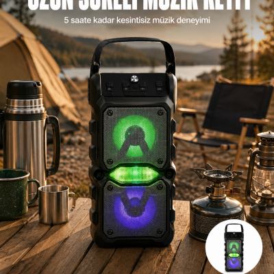 Taşınabilir Kablosuz Bluetooth Hoparlör Uzun Pil Ömrü Led Işıklı Yeni Nesil