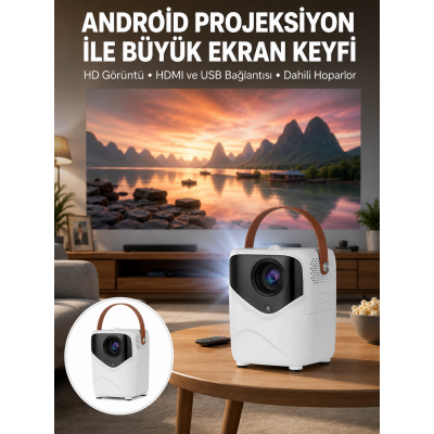 HD Ayaklı Portatif Projeksiyon Cihazı Bluetooth Wifi Akıllı Android İşlemcili Yeni Nesil