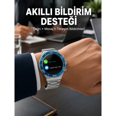 Akıllı Saat Çelik Kordonlu Amoled Ekran Android ve İOS Uyumlu Çağrı Cevaplayabilen Yeni Nesil