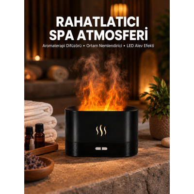 Alev Görünümlü Hava Nemlendirici Kumandalı LED Işıklı Aromatik Difüzör Yeni Nesil