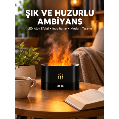 LED Işıklı Buhar Makinesi Alev Efektli Kumandalı Oda Nemlendirici Yeni Nesil