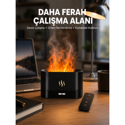 Aromatik Oda Kokusu Difüzörü Alev Tasarımlı LED Işıklı Nemlendirici Yeni Nesil