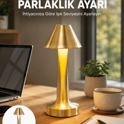 LED Masa Lambası 3 Renk Ayarlı Şarjlı Kablosuz Modern Tasarım Yeni Nesil