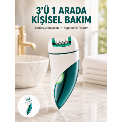 Çok Fonksiyonlu Epilatör 600mAh 90 Dakika Kullanım LED Metal Başlık Su Geçirmez Yeni Nesil