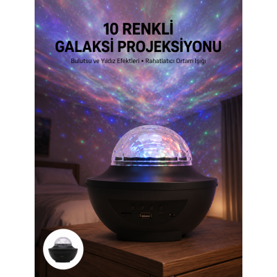 Masa ve Gece Lambası Renkli Projektör Işıklı Disko Topu Bluetooth Hoparlör