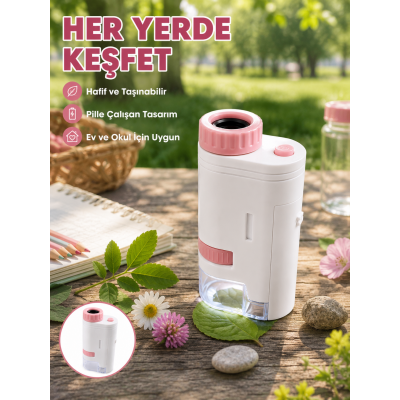 80X-200X Taşınabilir Dijital Mikroskop  LED Işıklı Çocuk Eğitim Mikroskobu