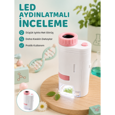 Çocuklar İçin Taşınabilir Bilim Mikroskobu 80X-200X Büyütme ve LED Aydınlatma