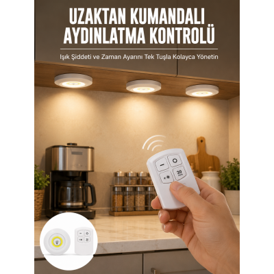 Spot Lamba Led Işık 3'lü Uzaktan Kumandalı Pilli Yapışkanlı Kablosuz Yeni Nesil