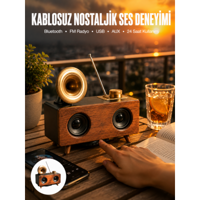 Nostaljik Radyo Bluetooth Bağlantılı Şarjlı Yüksek Ses Kaliteli Yeni Nesil