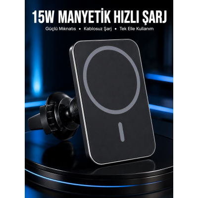 15W Manyetik Araç İçi Kablosuz Şarj Cihazı  MagSafe Uyumlu Telefon Tutucu