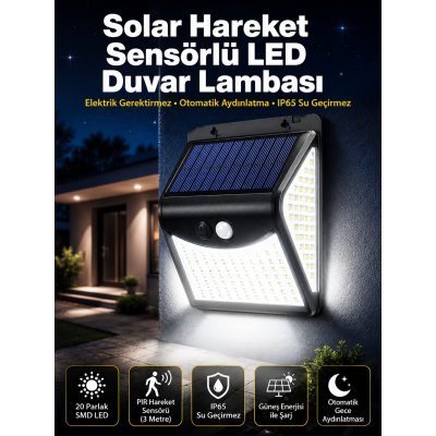 Güneş Enerjili Sensörlü Duvar Lambası Bahçe Lamba Suya Dayanıklı Bahçe Aydınlatma