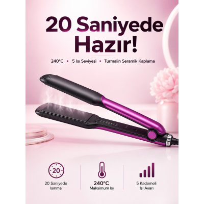 Saç Düzleştirici Isı Ayarlı Seramik Kaplama Döner Kablo Yıpranma Karşıtı