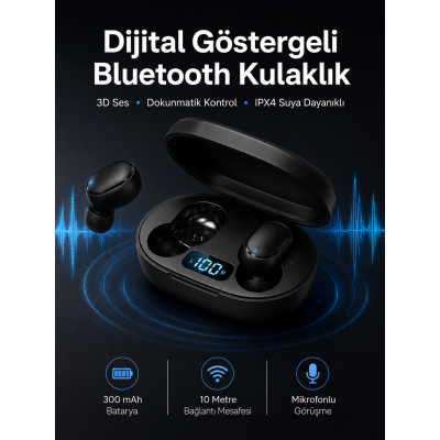 İkili Bluetooth Kulaklık Dijital Göstergeli Uzun Pil Ömrü Yüksek Ses Kaliteli Yeni Nesil