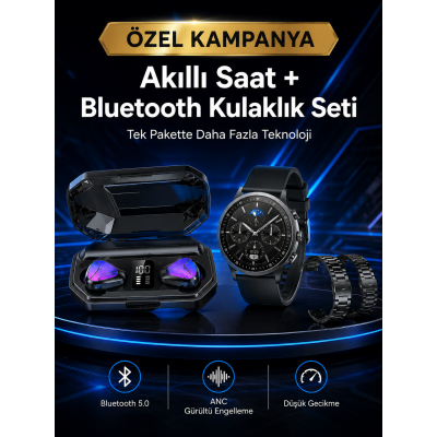 Yeni Nesil Kampanyası Bluetooth Bağlantılı Akıllı Saat ve Kablosuz Kulaklık Dijital Göstergeli