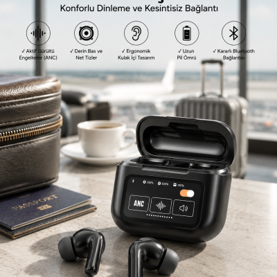 Yeni Nesil Bluetooth Kulaklık Ekranlı Yüksek Ses Kaliteli Uzun Şarj Süreli