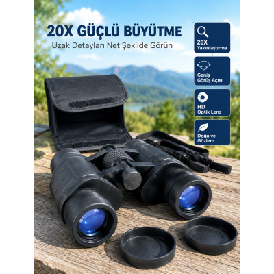 Taşıma Çantalı 20x Dürbün Hassas Odaklama Geniş Görüş Açılı Profesyonel Dürbün