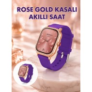 Pembe Mor ve Metal Kordonlu Akıllı Saat Hediye Seti