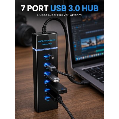 7 Port USB 3.0 Çoklayıcı Hub 5Gbps Veri Aktarım Adaptörü
