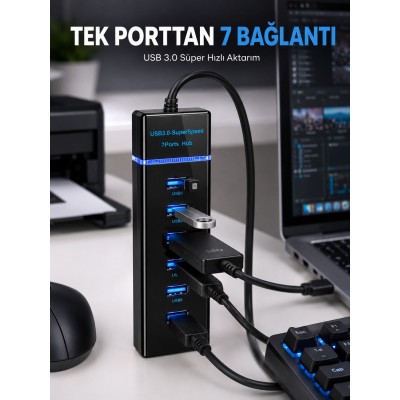 USB Hub 7 Port USB 3.0 Çoklayıcı Windows  Uyumlu