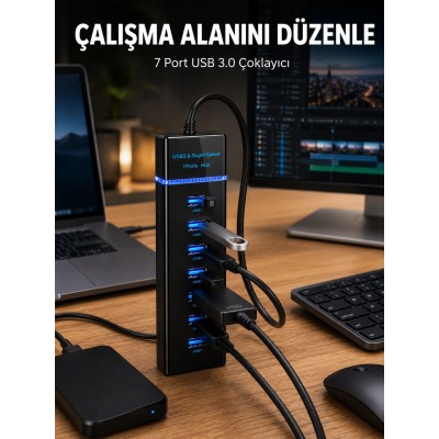 7 Girişli USB 3.0 Hub 5Gbps LED Göstergeli USB Çoğaltıcı