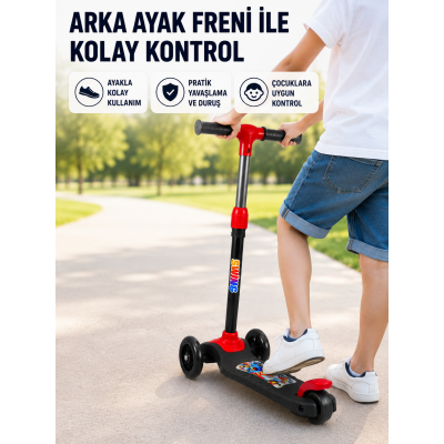 3 Tekerlekli Çocuk Scooterı Kaymaz Geniş Tabanlı Dengeli Sürüş Skuteri