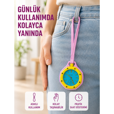 Askılı Analog Taşınabilir Saat Çanta Charmı Günlük Aksesuar Pembe