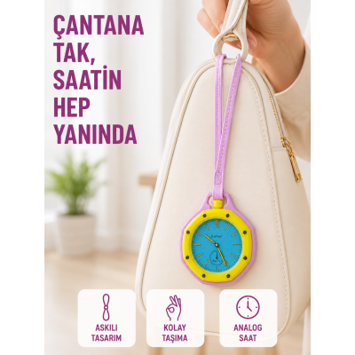 Anahtarlık Çanta Charmı Askılı Analog Dekoratif Saat Pembe