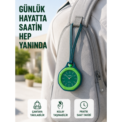 Çanta Charmı Askılı Analog Taşınabilir Saat Günlük Aksesuar Yeşil