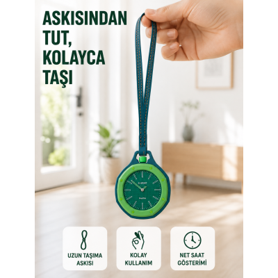 Anahtarlık ve Sırt Çantası İçin Askılı Charm Analog Saat Yeşil