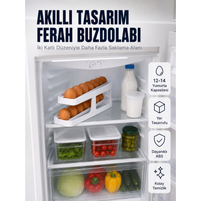 Buzdolabı Yumurta Düzenleyici İki Katlı Kayar Raylı Yumurta Organizeri